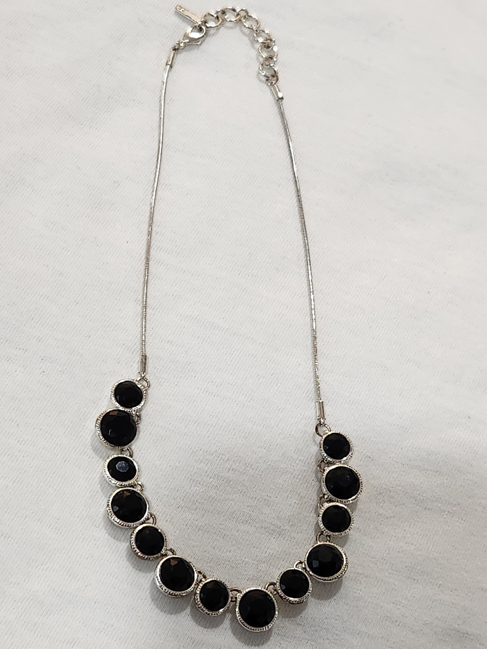 Nine West Silver-Tone Necklace with Black Faceted Stones